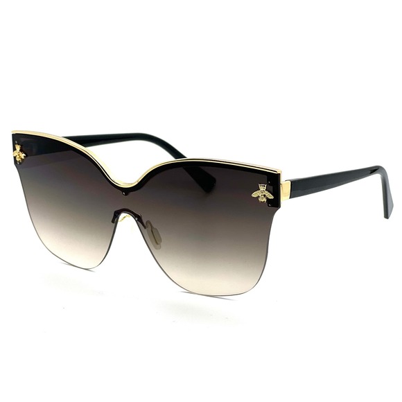 Rimless Shield Sunglasses Bee Gold UV400 Protection Fashion Shades Eye Glasses - Picture 3 of 4
